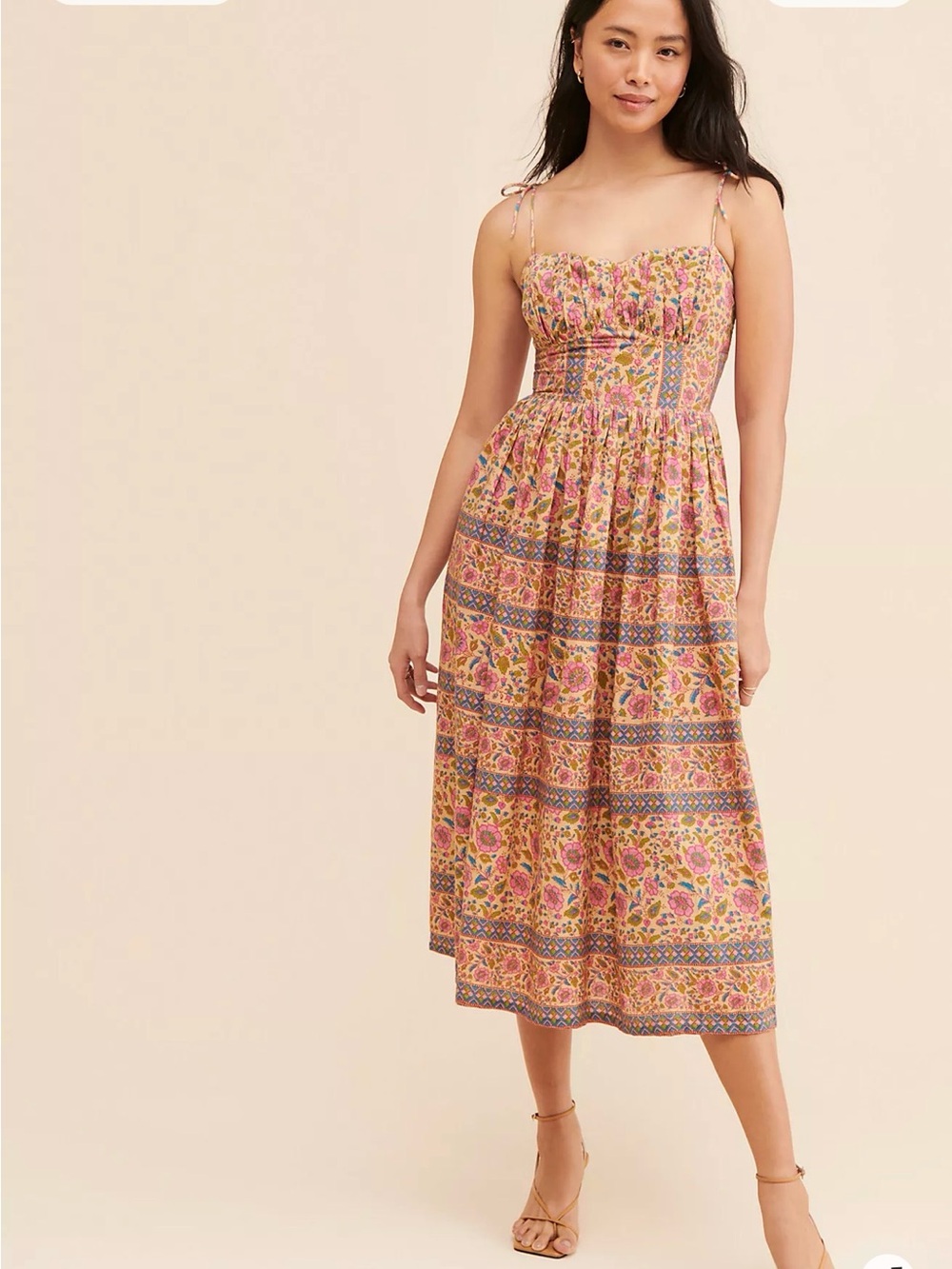 Place Nationale Nuuly Floral Tie-Shoulder Midi Dress - size large